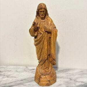 Handcrafted Wooden Religious Statue of Jesus olive wood vintage